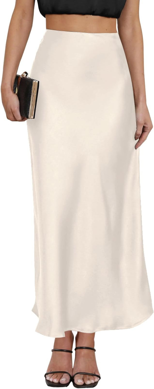 Women's Satin Maxi Skirt High Waisted Elastic Waistband Silk A-Line Casual Party Leopard Print Lo... | Amazon (US)