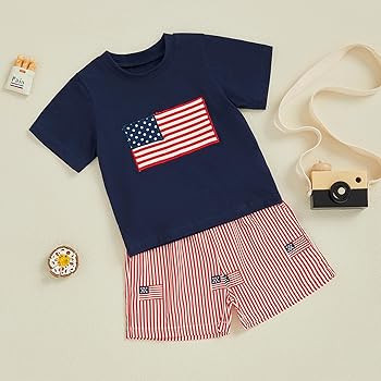 Kayotuas Fourth Of July Toddler Boy Outfit Baby American Flag Clothes Patriotic Shirt Striped Gin... | Amazon (US)