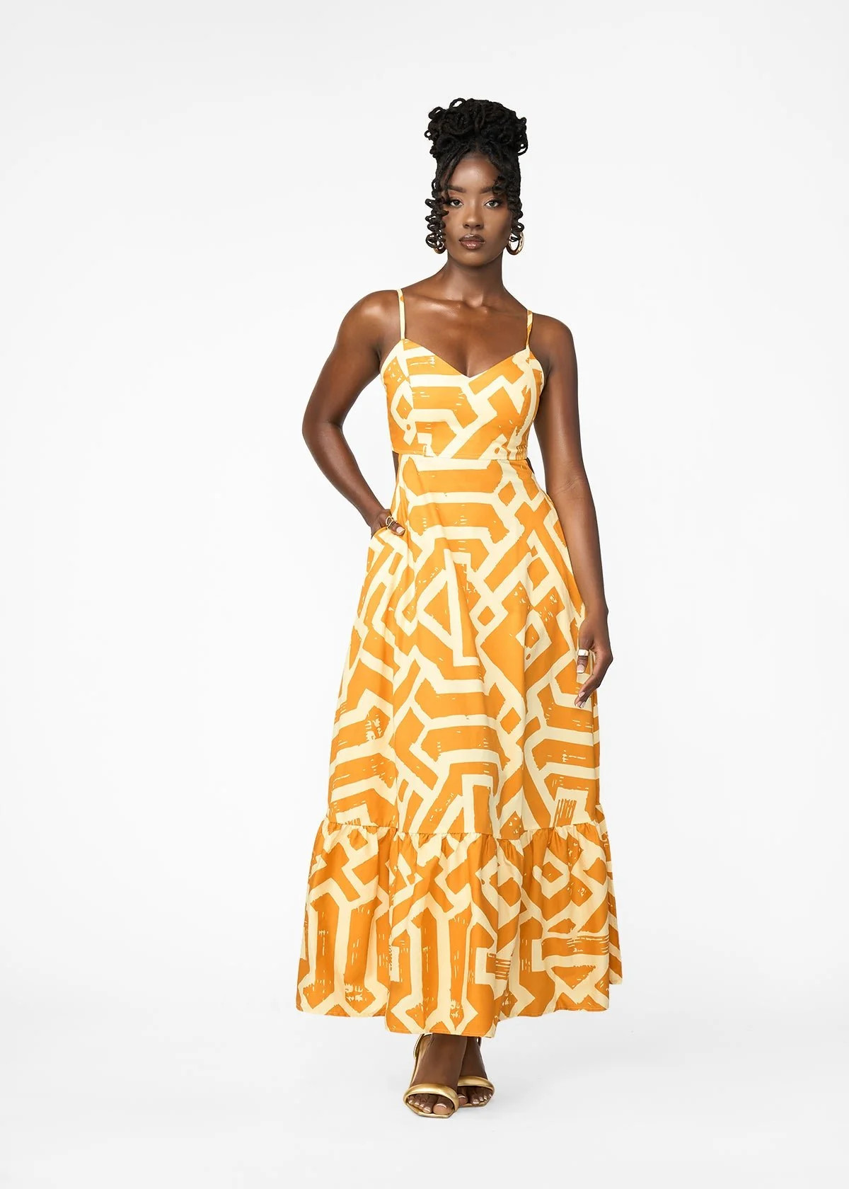 D'IYANU Oneyka Women's African Print Cut-Out Maxi Dress (Gold Cream Tribal) - Oneyka Women's African Print Cut-Out Maxi Dress (Gold Cream Tribal) | Shop.app