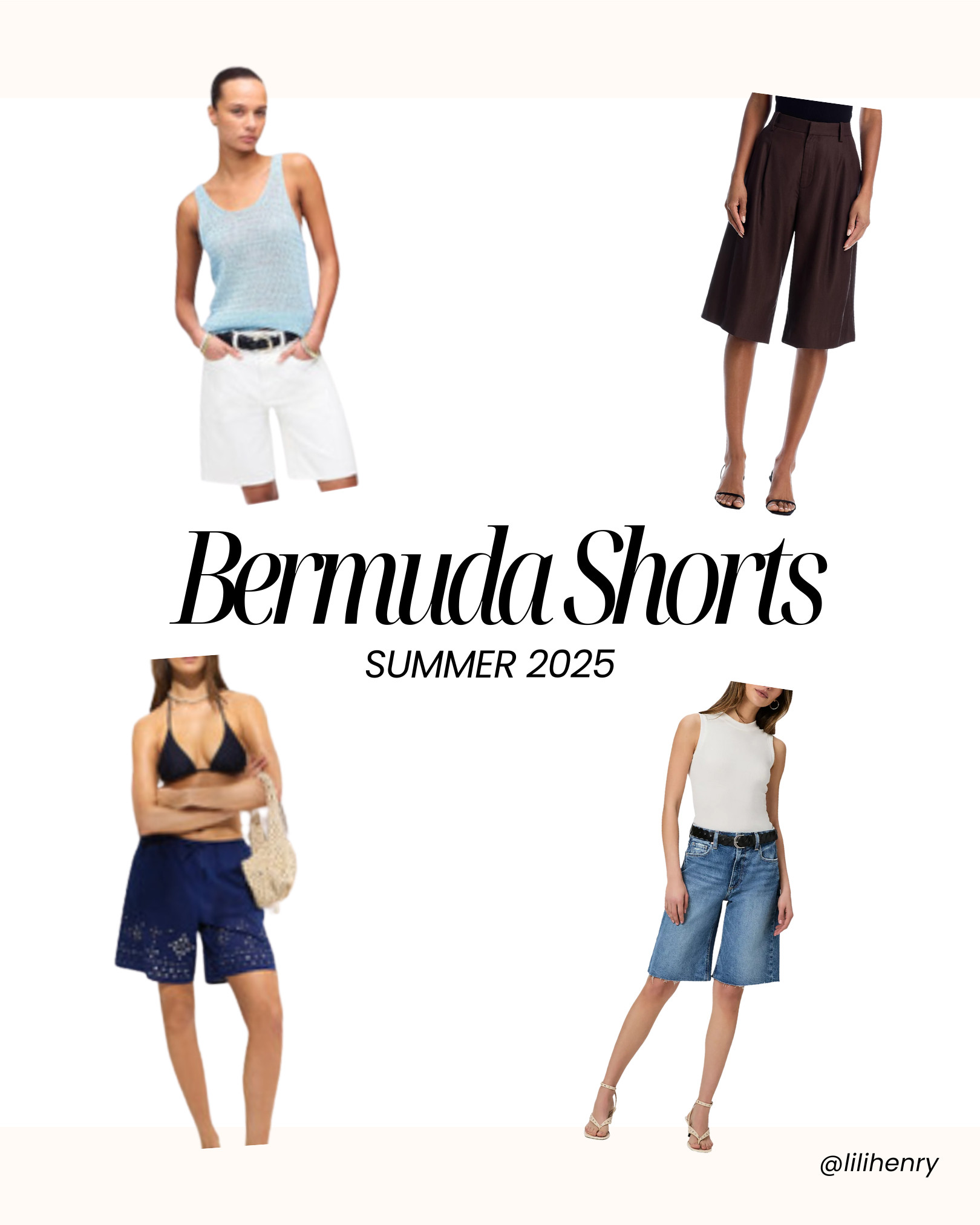 Bermuda shorts require careful styling, because while they are incredibly comfortable they play slightly oddly with our proportions. A few things to remember, the shorts are the star, you don’t need to add anything else that will compete for attention. A belt is always called for. And lastly, you can never go wrong with a ribbed tank or a button down shirt.  

 #LTKSummerEdit #LTKSeasonal #LTKStyleTip