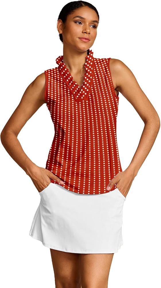 ACEGOLFS Womens Golf Polo Shirts Casual Ruffle V Neck Sleeveless Tops for Women UPF 50+ Printed L... | Amazon (US)