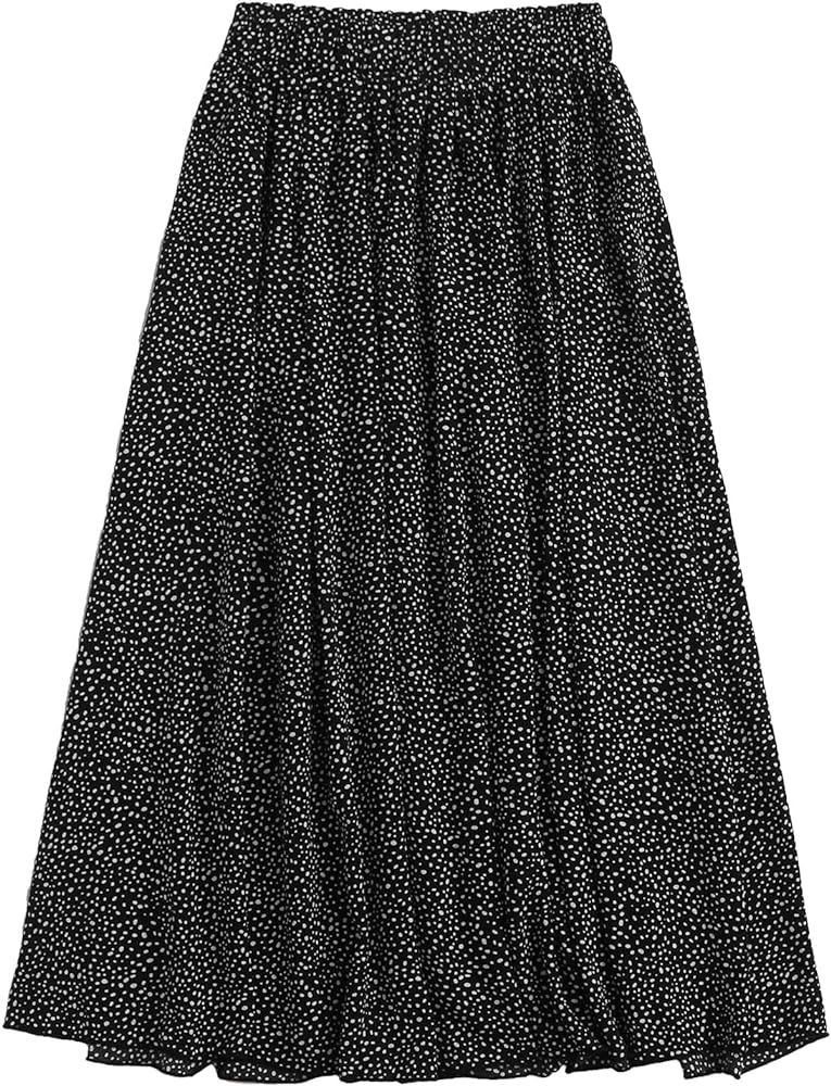 Floerns Women's Boho Elastic Waist Scarf Print Pleated Midi Skirt | Amazon (US)