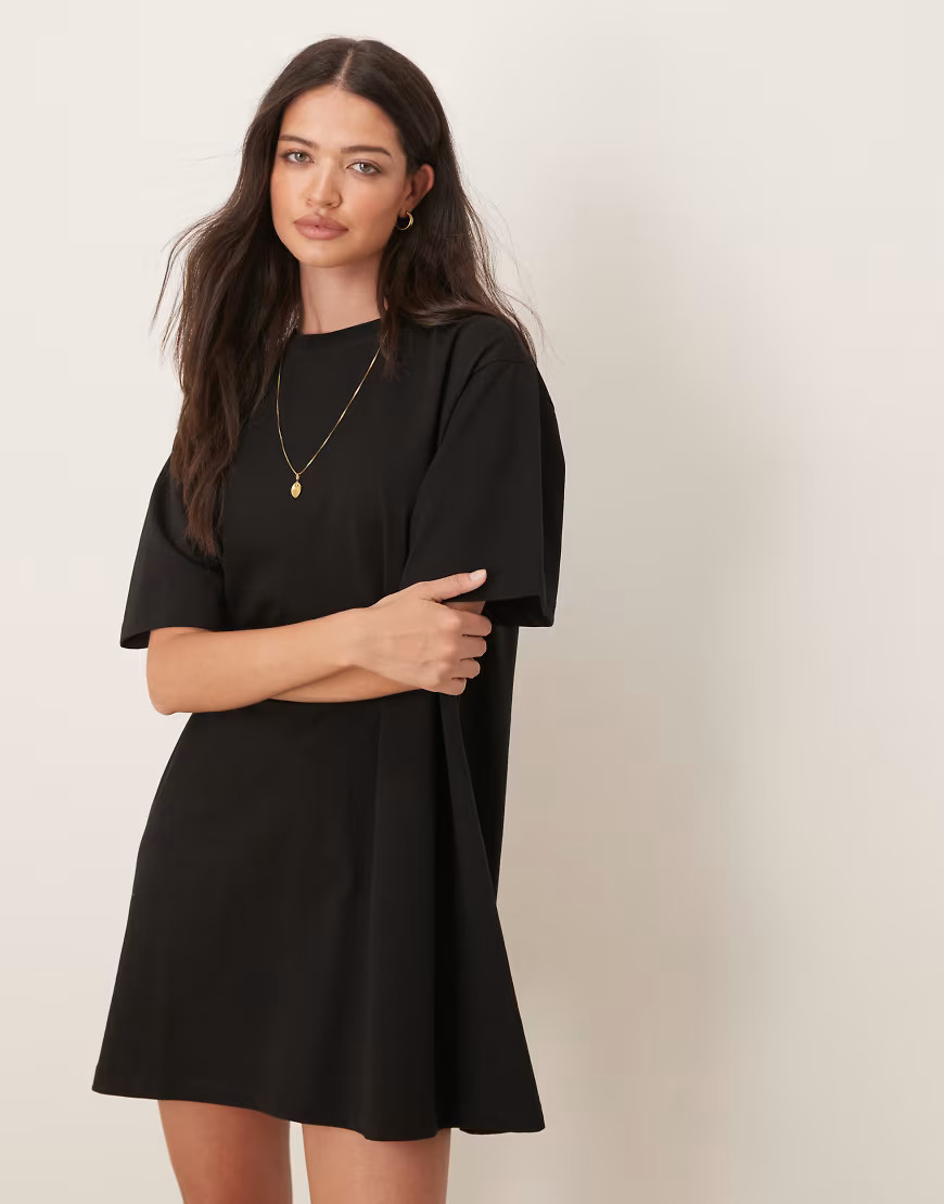 ASOS DESIGN oversized t shirt dress with back tack detail in black | ASOS (Global)