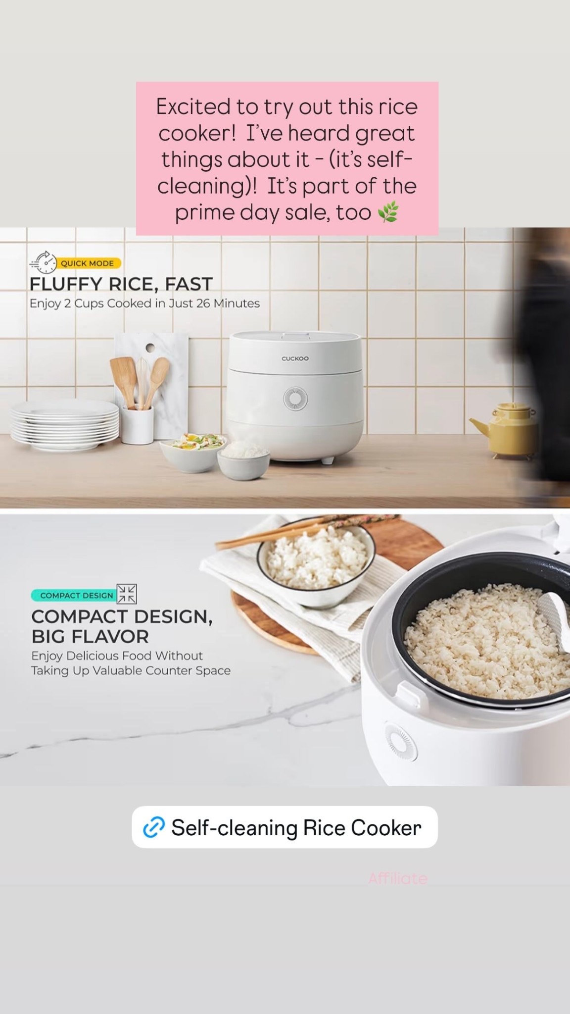 Affiliate  Excited to try out this rice cooker!  I’ve heard great things about it - (it’s self-cleaning)! It’s part of the prime day sale, too 🌿