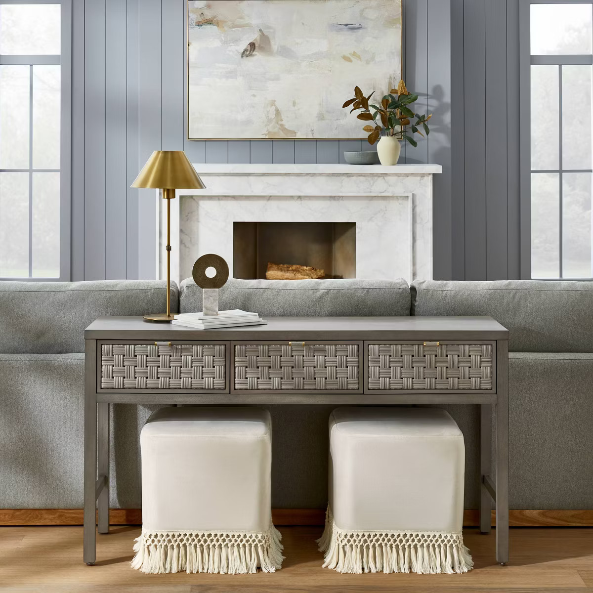 Westchester Fringe Cube Light Beige Velvet - Threshold™ designed with Studio McGee: Upholstered... | Target