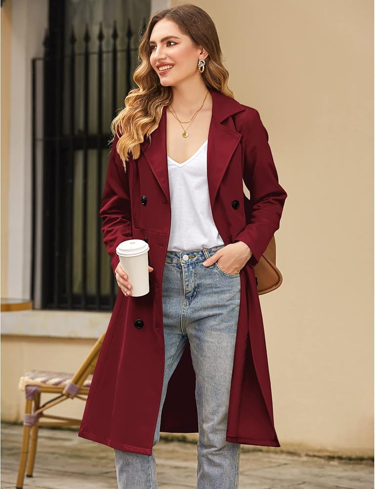 Zeagoo Women's Trench Coats Double-Breasted Long Coat with Belt | Amazon (US)