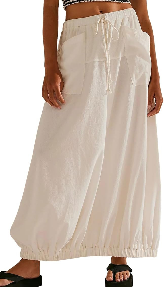 CHARTOU Women Baggy Parachute Skirt Comfy Casual Cotton Y2k Cargo Maxi Long Skirt | Amazon (US)