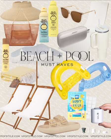 My beach/pool must haves 
Pool towels
Portable speaker
Beach / pool chairs 
Beach bag 
Cute pool Floats 
Sun bum is a sunscreen favorite in our house 
A Stanley cup dupe
A small portable float pump 
Pool slides