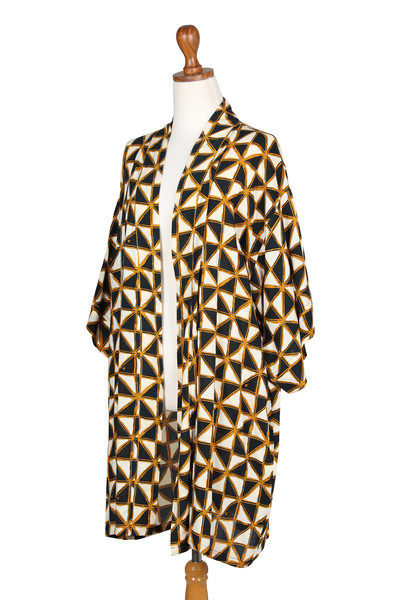 Batik Geometric-Motif Cotton Kimono | NOVICA