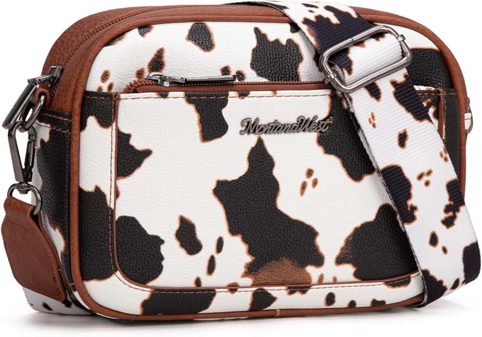 Montana West Small Crossbody Bags for Women Cow Print Purse Triple Zip Shoulder Handbags with Wid... | Amazon (US)