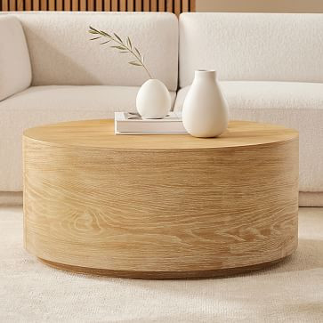 Volume Round Drum Coffee Table - Wood | West Elm (US)