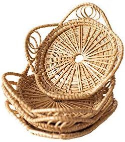 Natural Handmade Woven Boho Bamboo Rattan Coasters for Drinks - Neutral Minimalist Wicker Bohemia... | Amazon (US)