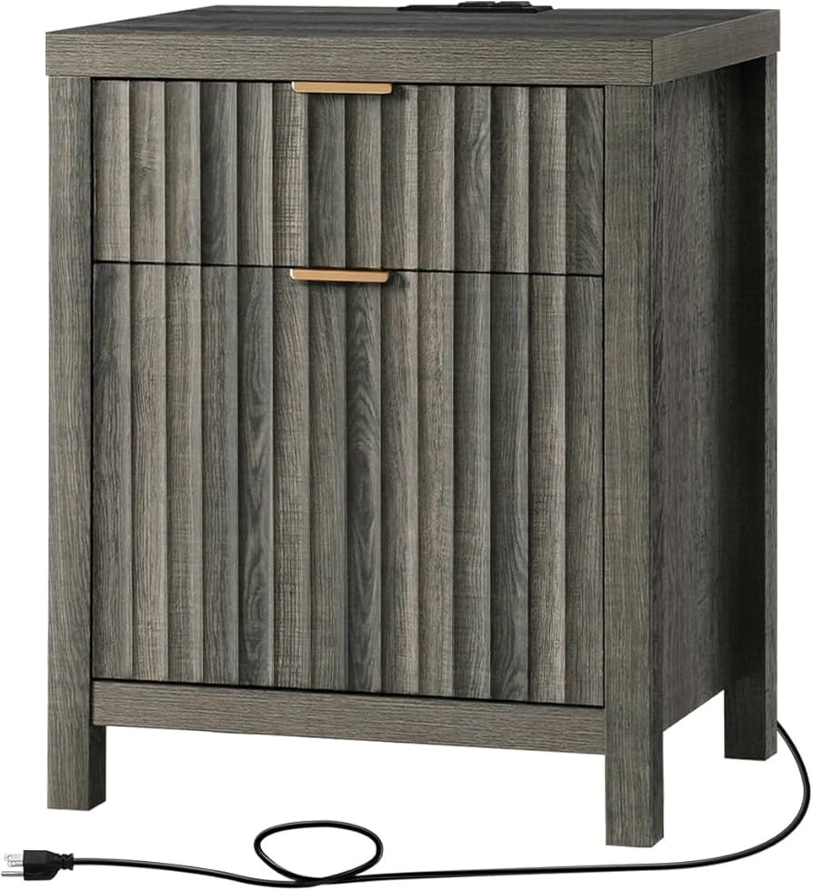 Oxford 2 Drawer Nightstand, End Table with Charging Station, Night Stand with Fluted Panel, Farmh... | Amazon (US)