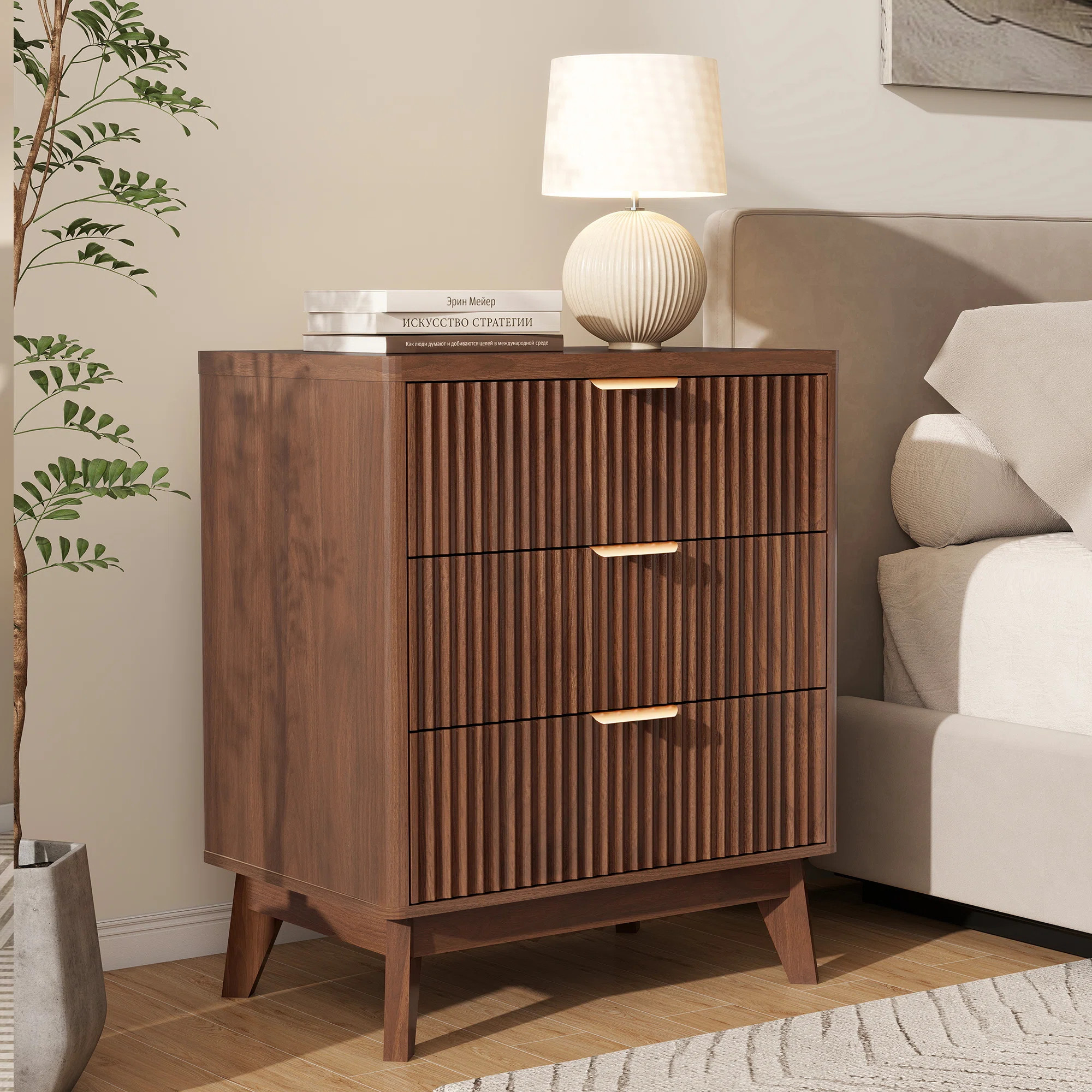 Wood Nightstand with 3 Drawers,Tall Modern Night Stand, Fluted Bedside Table for Bedroom, 23.6"W ... | Wayfair North America