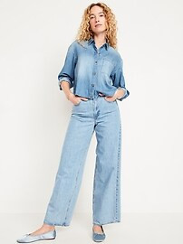 Cropped Jean Button-Down Shirt | Old Navy (US)