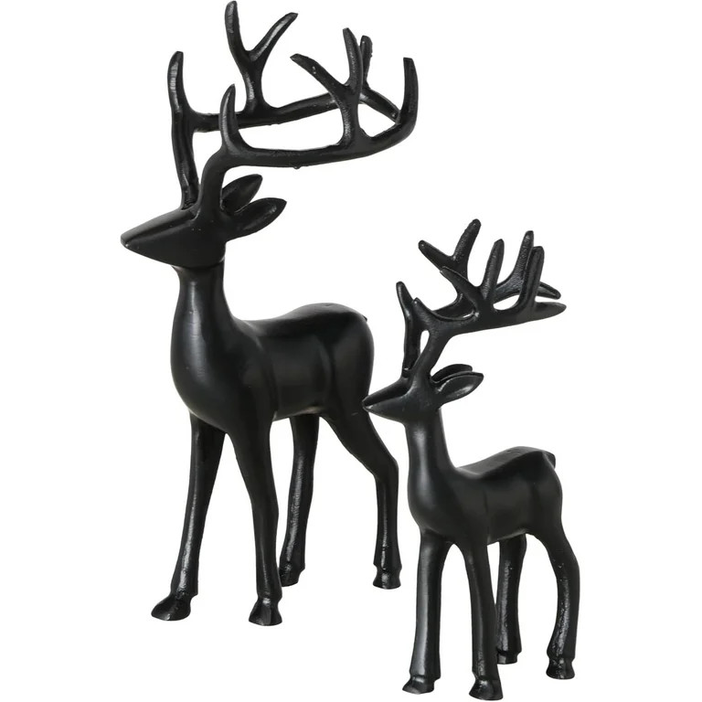 Rustic Reindeer Figurines, Set of 2, Handmade, Cast Aluminum, Black, 9.75 and 13.75 Inches | Walmart (US)
