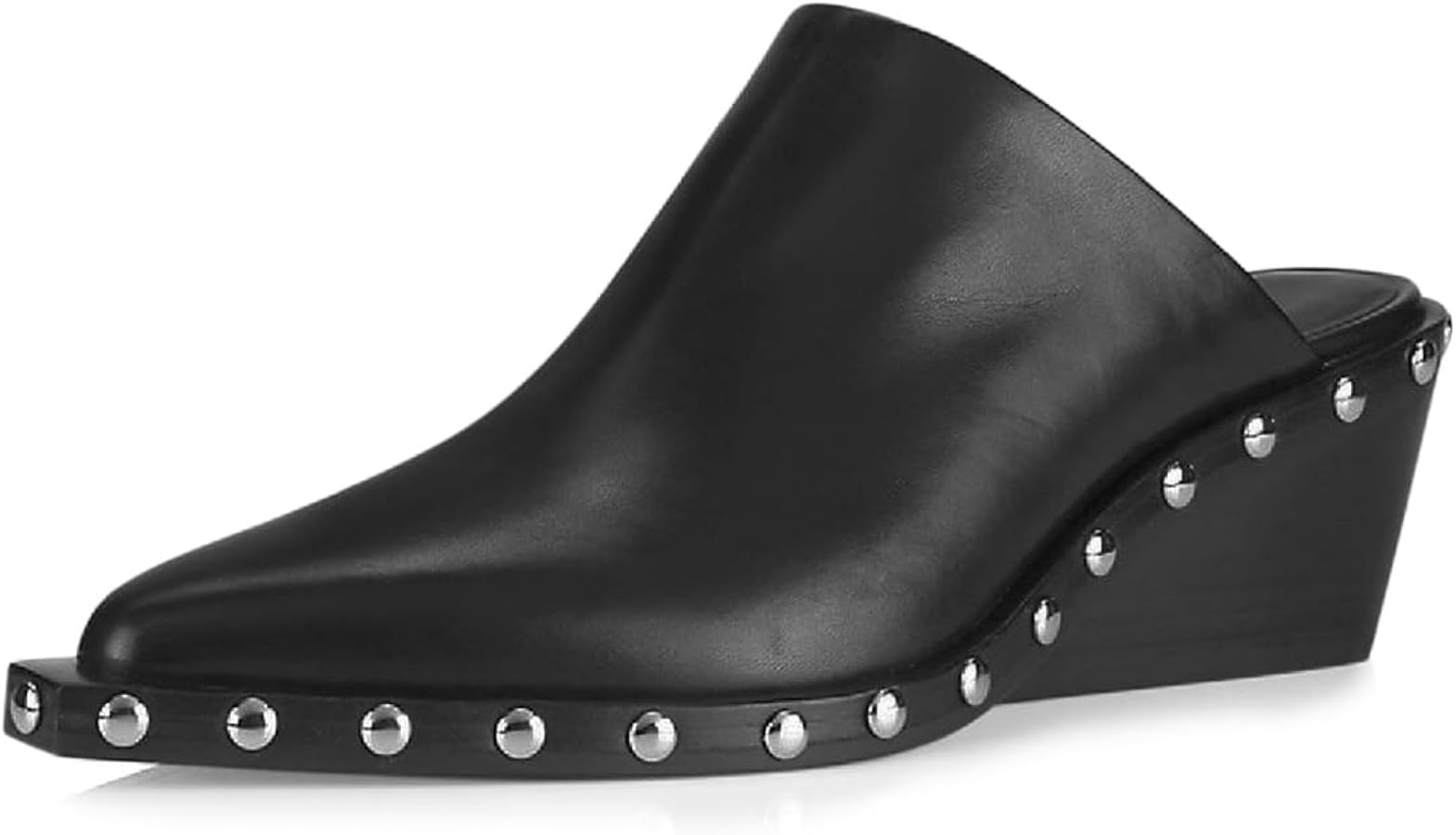 YDN Women Rivets Mules Slip On Slippers Wedge Mid Heel Sandals Pointed Toe Shoes Shopping Party D... | Amazon (US)
