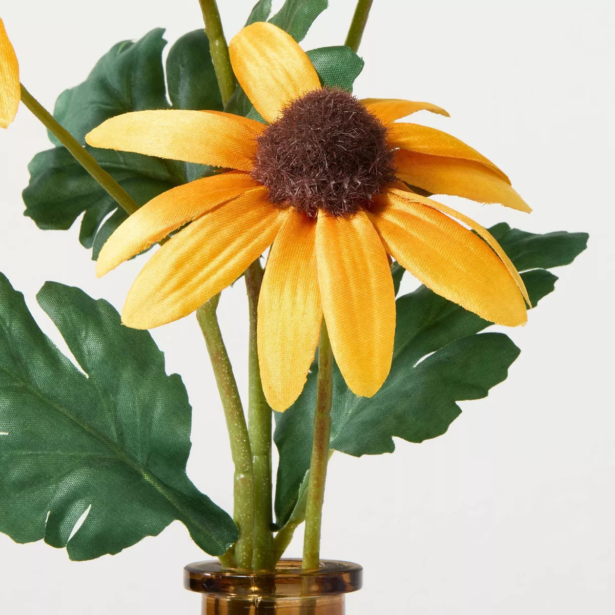 15" Yellow Cone Flower in Amber Vase Arrangement - Hearth & Hand™ with Magnolia | Target