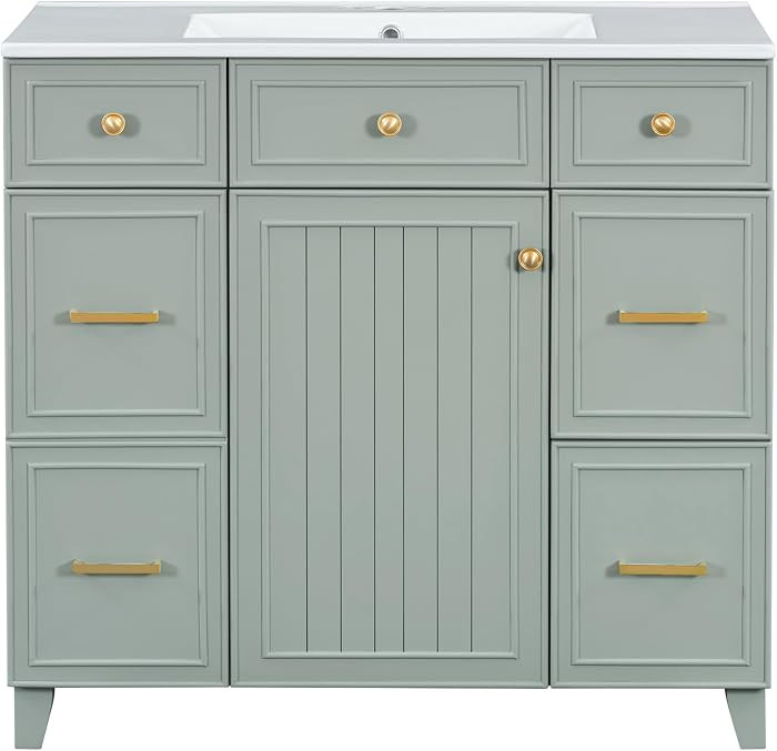 36" Bathroom Vanity with Sink Combo Modern Vanity with Ceramic Sink Countertop 1 Soft Close Doors... | Amazon (US)