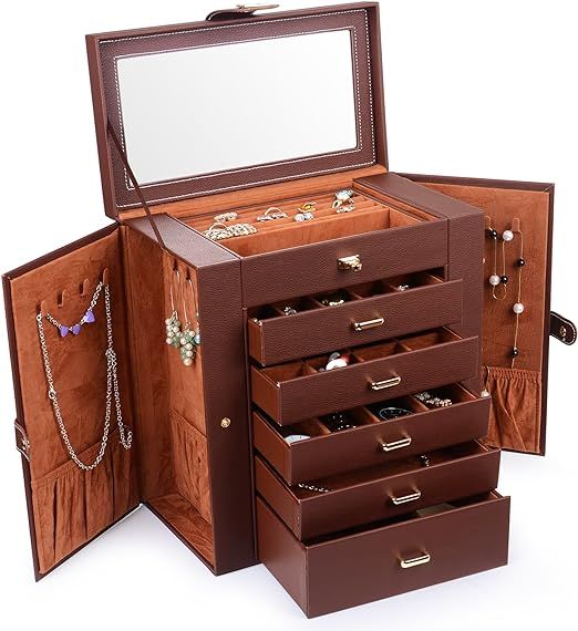 Kendal Huge Leather Jewelry Box / Case / Storage LJC-SHD5BN (Brown) | Amazon (US)