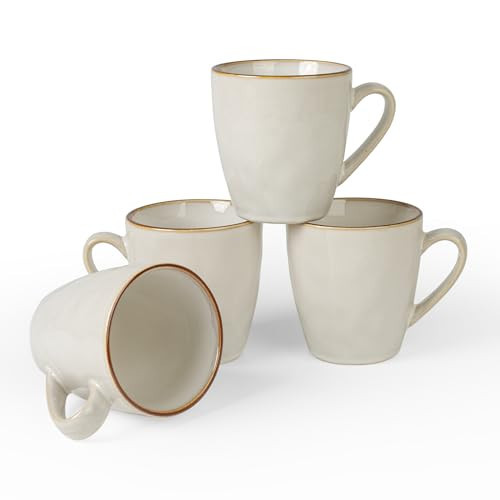 famiware Coffee Mugs Set of 4, Ocean Round 11.5oz Coffee Cup Set with Handle for Cocoa, Milk, Hot Chocolate, Tea or Water, Stoneware Cups for Kitchen, Microwave Dishwasher Safe, Cappuccino White | Amazon (US)