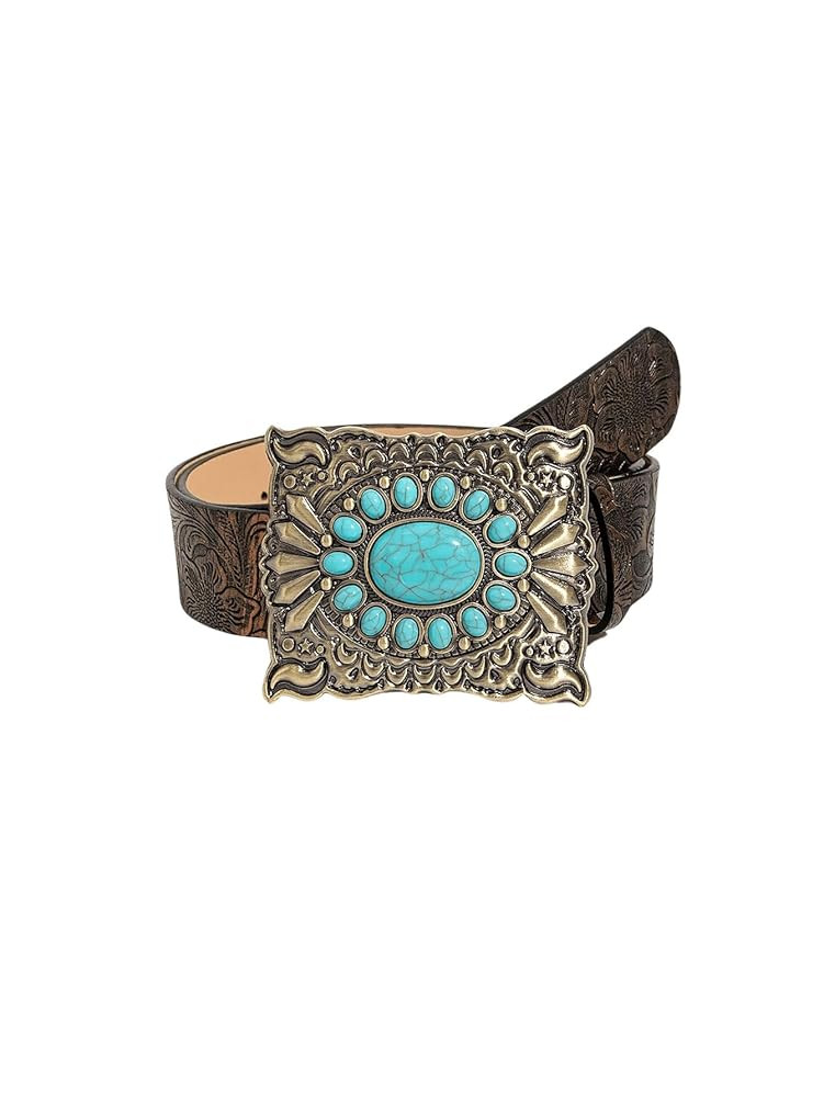 GORGLITTER Women's Western Belts Turquoise Cowgirl Counrty Concho Buckle Belts Vintage Bohemian | Amazon (US)