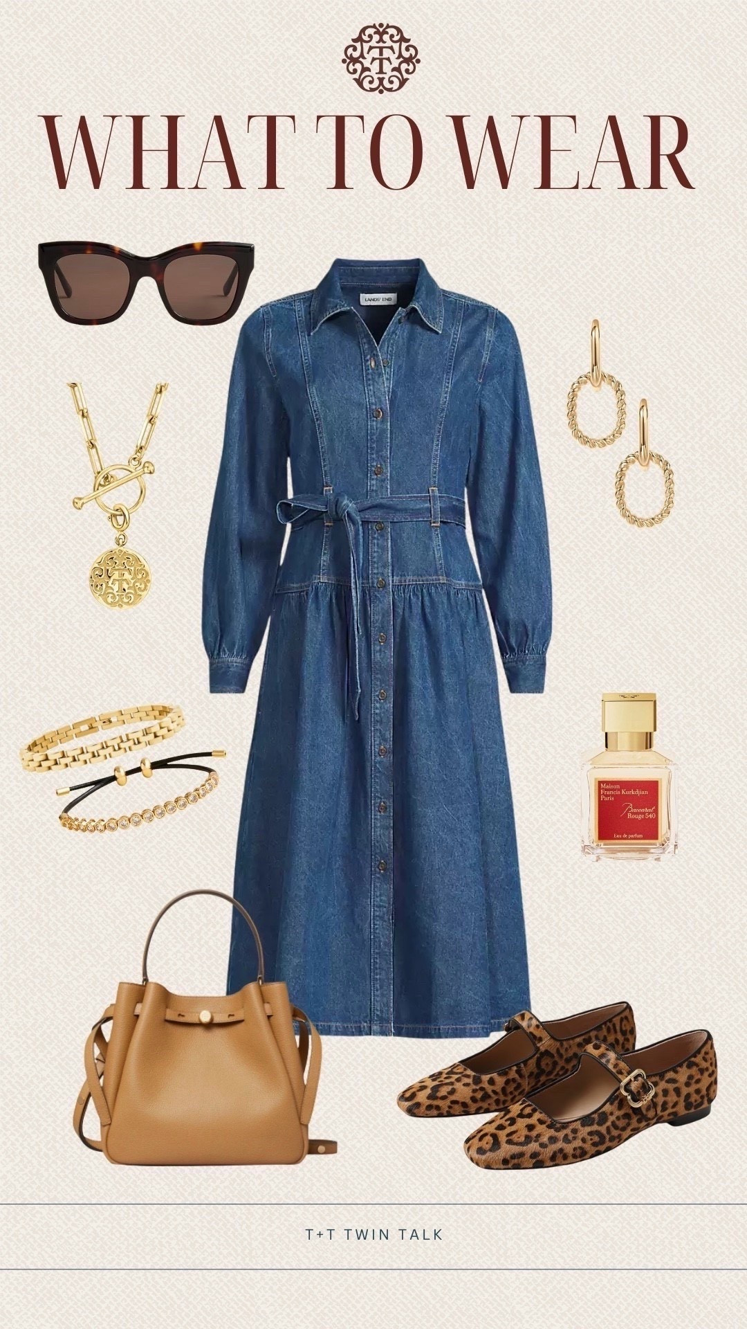 T and T what to wear. We have been loving this denim dress from Lands End and how easy it is to style. Pair it with cheetah print Mary Jane flats, a leather purse, and gold jewelry to complete the look.

#LTKOver40 #LTKMidsize #LTKSeasonal