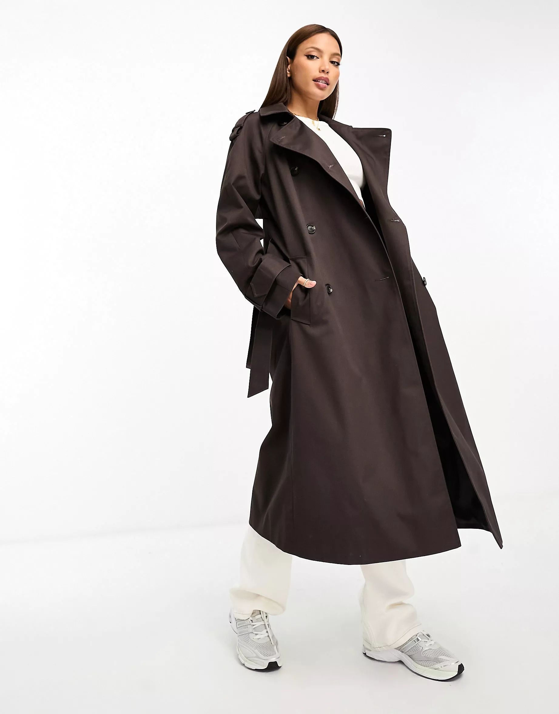 ASOS DESIGN Tall longline trench coat in chocolate | ASOS (Global)