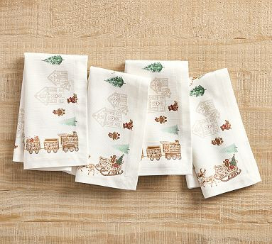 Gingerbread Train Cotton Napkins - Set of 4 | Pottery Barn (US)