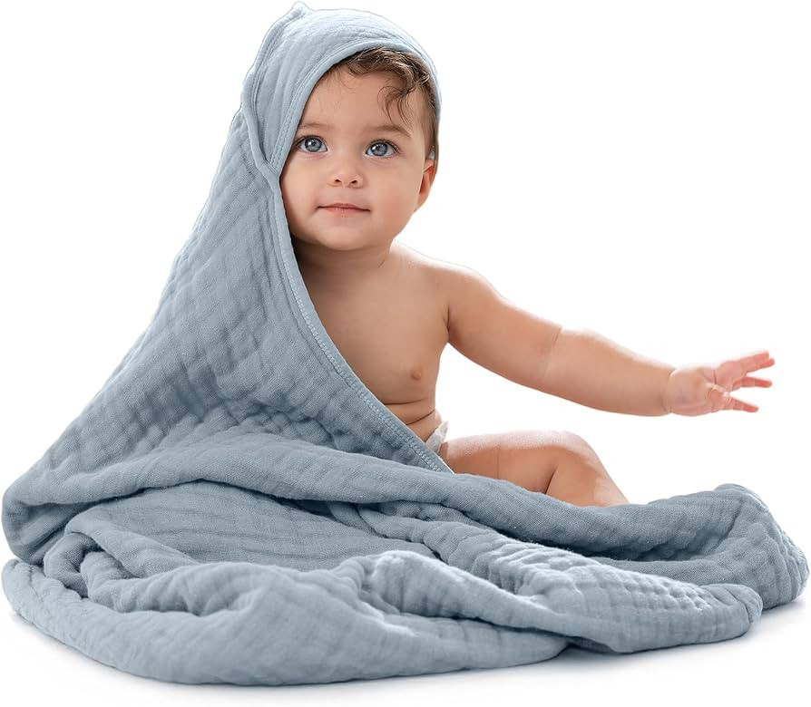 Comfy Cubs Baby Hooded 9 Layer Muslin Cotton Towel for Kids, Large 32” x 32”, Ultra Soft and ... | Amazon (US)