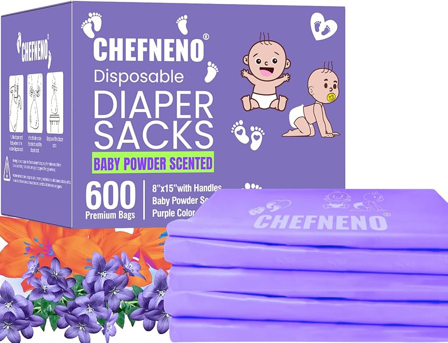 Baby Diaper Bag Disposable (600 Count) Fresh Baby Powder Scented Easy Tie Handles Bulk Diaper Sac... | Amazon (US)