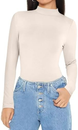 ANRABESS Womens Long Sleeve Mock Neck Tops Slim Fitted Basic Layer Office Work Shirts 2025 Fall O... | Amazon (US)