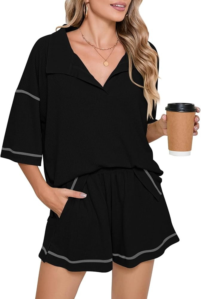 Pink Queen Womens 2 Piece Pajama Sets Short Sleeve Tops Lounge Sets Casual 2 Piece Outfits Summer... | Amazon (US)