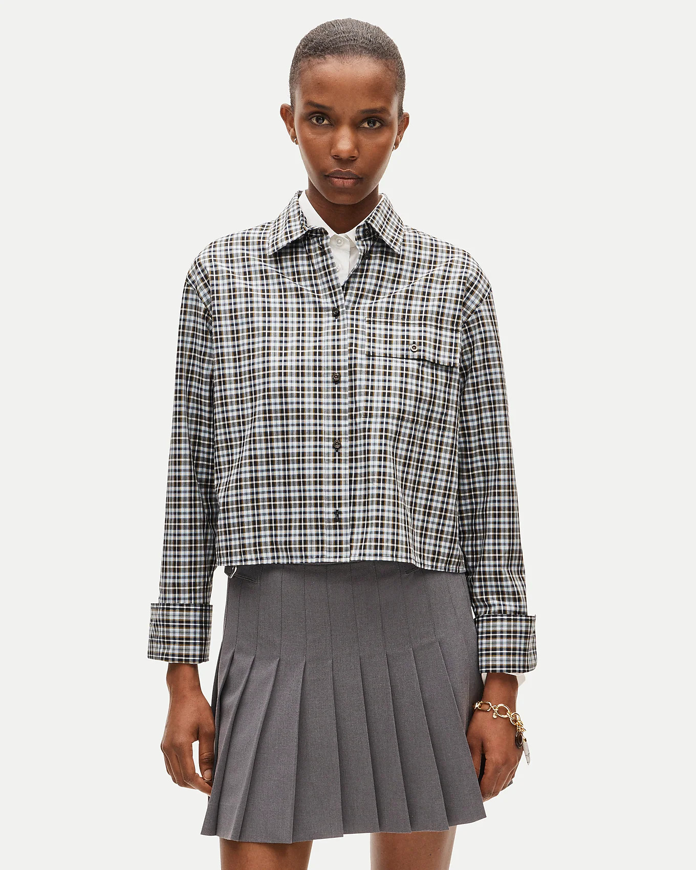 Esme cropped button-up shirt in plaid Greenwich poplin | J. Crew US