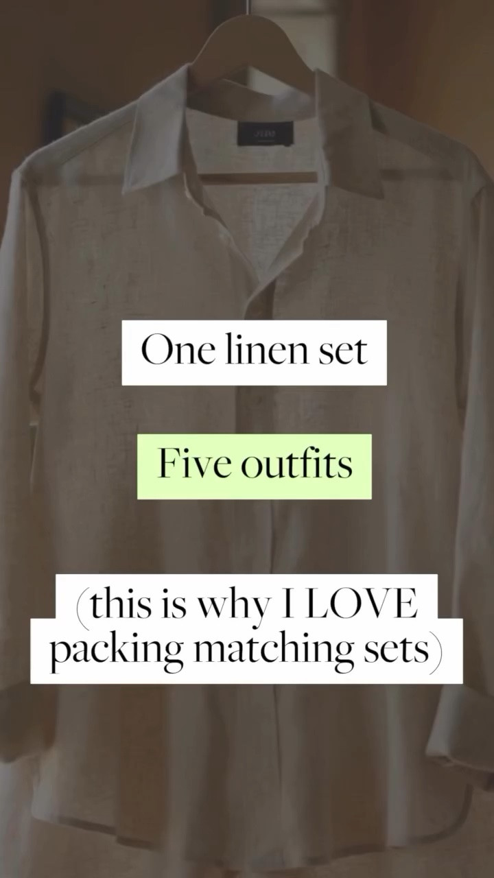 A linen matching set is not just a cute outfit - you can mix and match both pieces with everything else in your suitcase!

1. Wear both pieces together
2. Style the shorts for dinner
3. Style the shorts casually for a full day of explorations
4. Style the shirt open over a tank top
5. Style the shirt with a front knot + linen pants

Get a customized packing list in my bio! Yoo just need to answer two questions 🧳