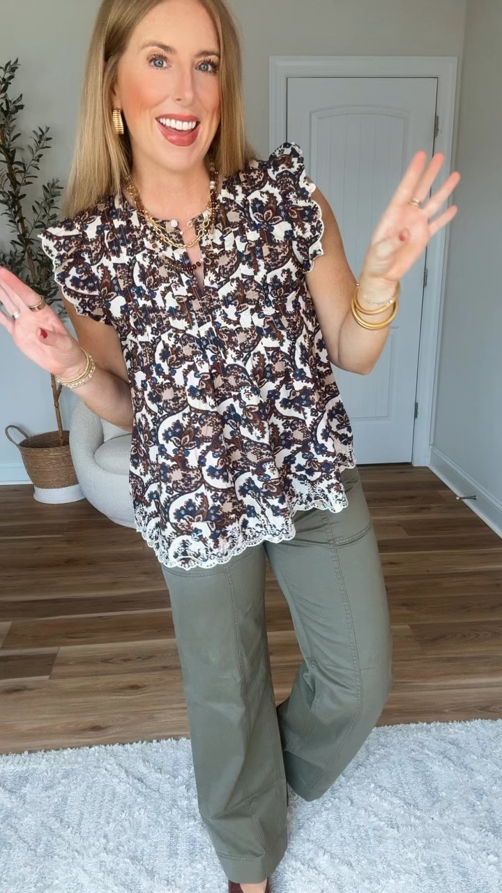 Scenario embroidered top with flutter sleeves and olive green utility pants from Walmart!

#LTKootd #LTKxWalmart