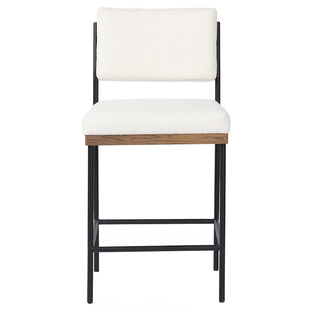 Ellie Industrial White Upholstered Performance Black Iron Counter Stool | Kathy Kuo Home