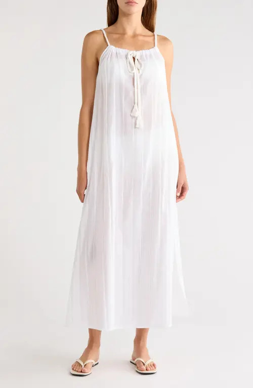 Nordstrom Textured Stripe Cotton Cover-Up Maxi Dress in White at Nordstrom, Size X-Small | Nordstrom