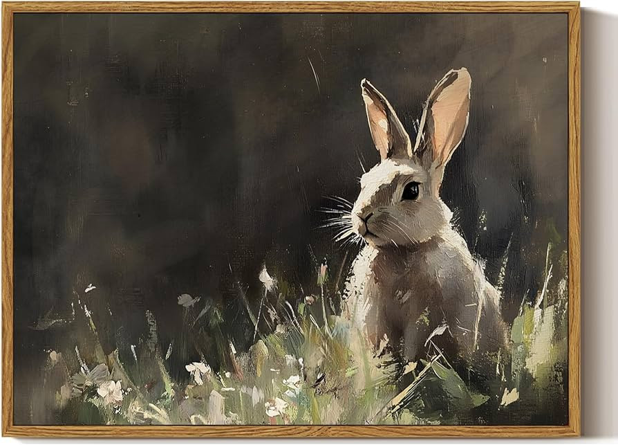 ARPEOTCY Vintage Framed Canvas Wall Art, Cute Bunny Wall Art for Living Room Bedroom, Rustic Mood... | Amazon (US)