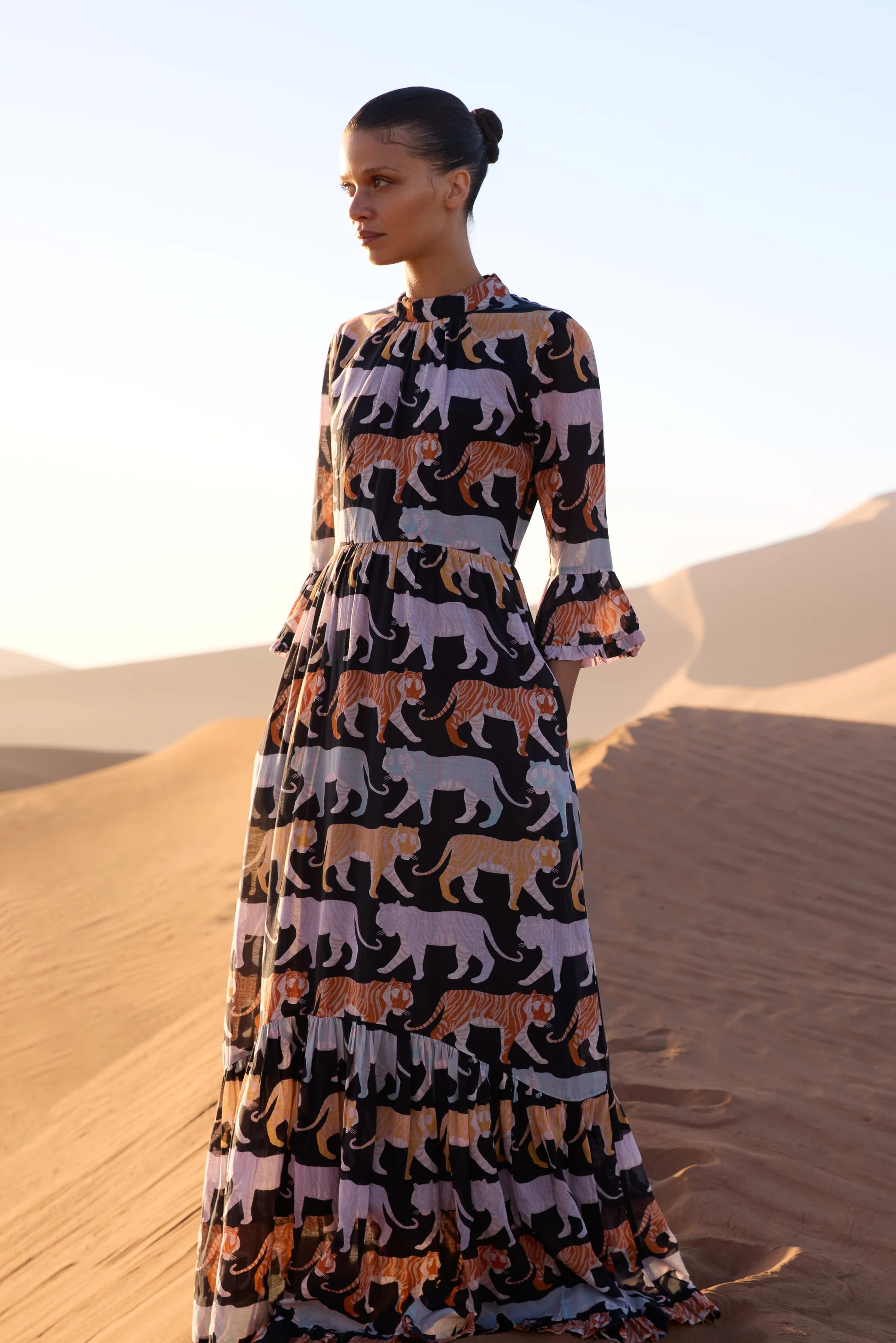 High Neck Bell Maxi- Raj Black | Oliphant Design