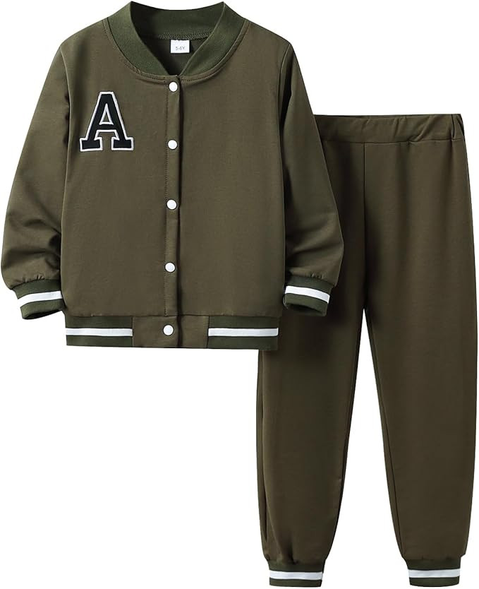 Boys Color Block Button Down Shirt and Jogger Pants Button Up Sweatsuits Sets (Size: 5-12T) | Amazon (US)