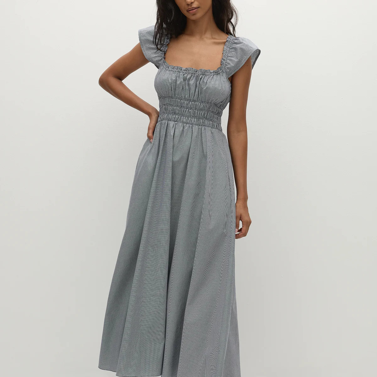 Janne Midi Dress Hanne Gingham Vintage Navy | Faithfull (AU)