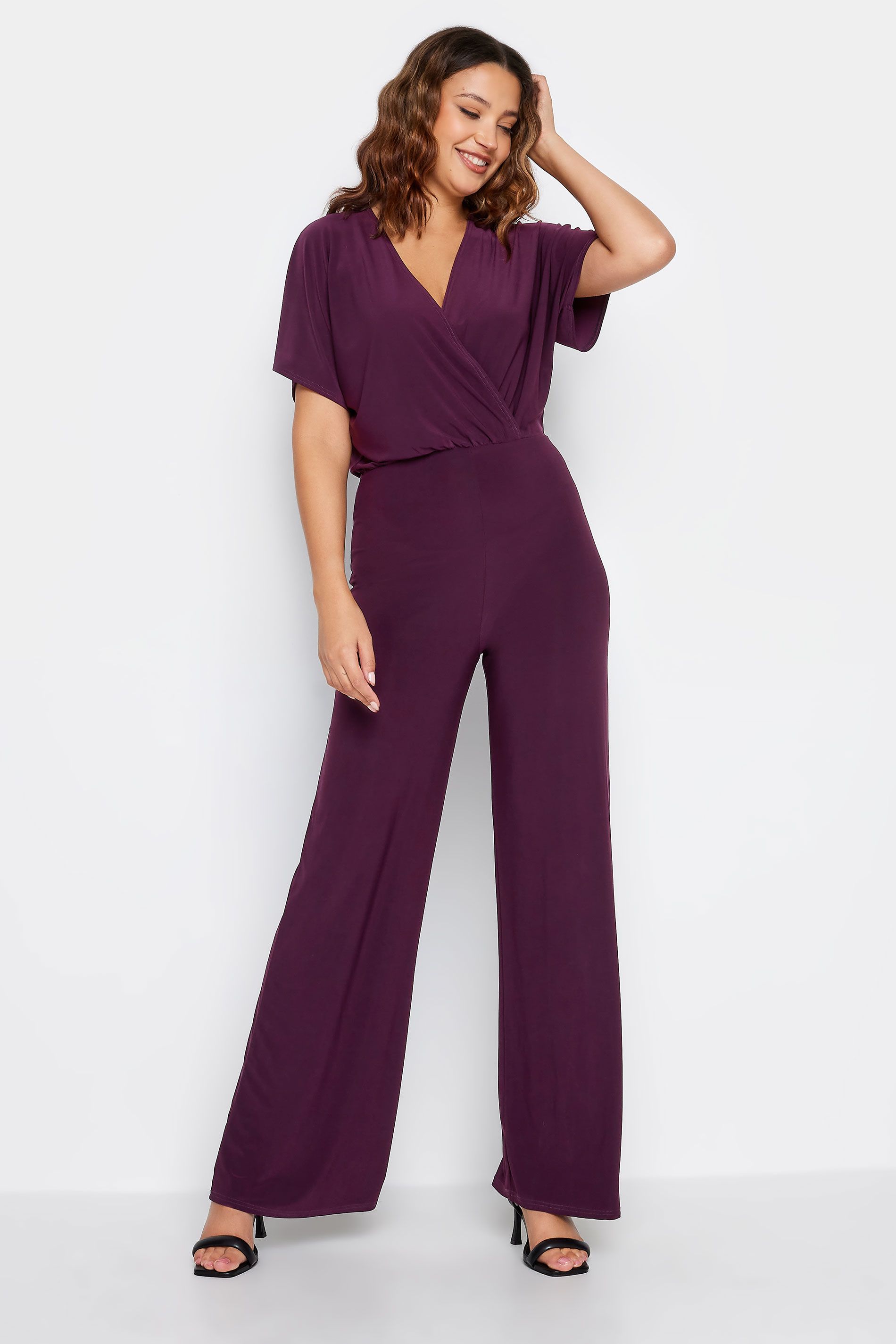 LTS Tall Dark Purple V-Neck Wrap Jumpsuit | Long Tall Sally