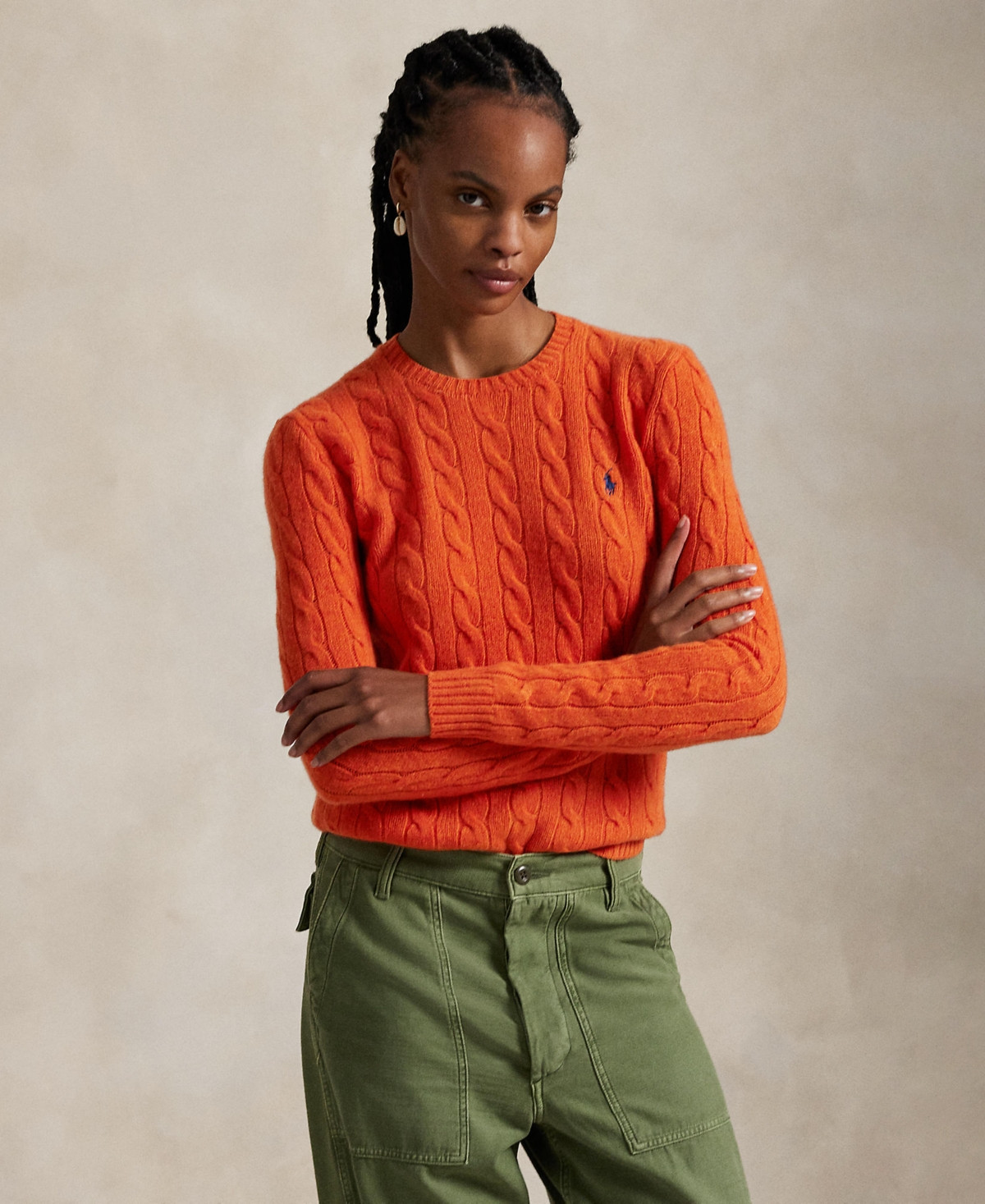 Polo Ralph Lauren Women's Cable Wool-Cashmere Crew Neck Sweater - Alloy Orange | Macy's