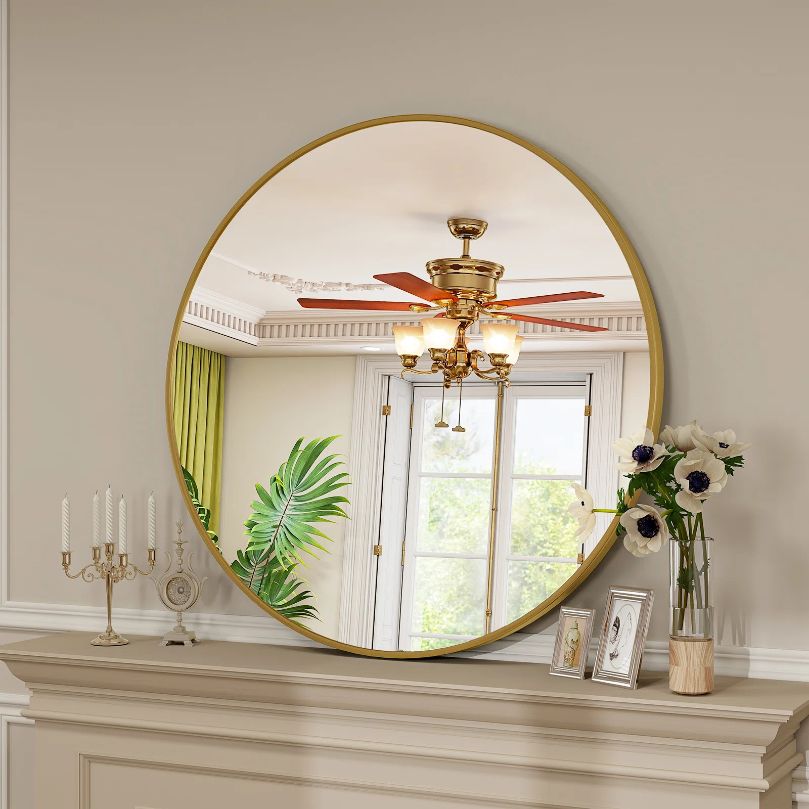Bhagwanaram Aluminum Framed Round Bathroom Mirror Wall Mounted Vanity Mirror | Wayfair North America