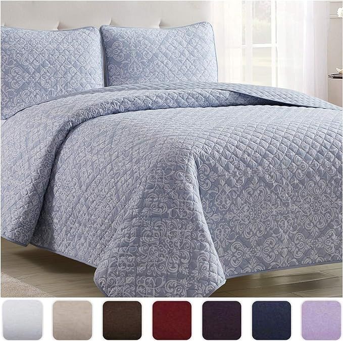Mellanni Bedspread Coverlet Set Laced-Sky-Blue - Comforter Bedding Cover - Oversized 3-Piece Quil... | Amazon (US)