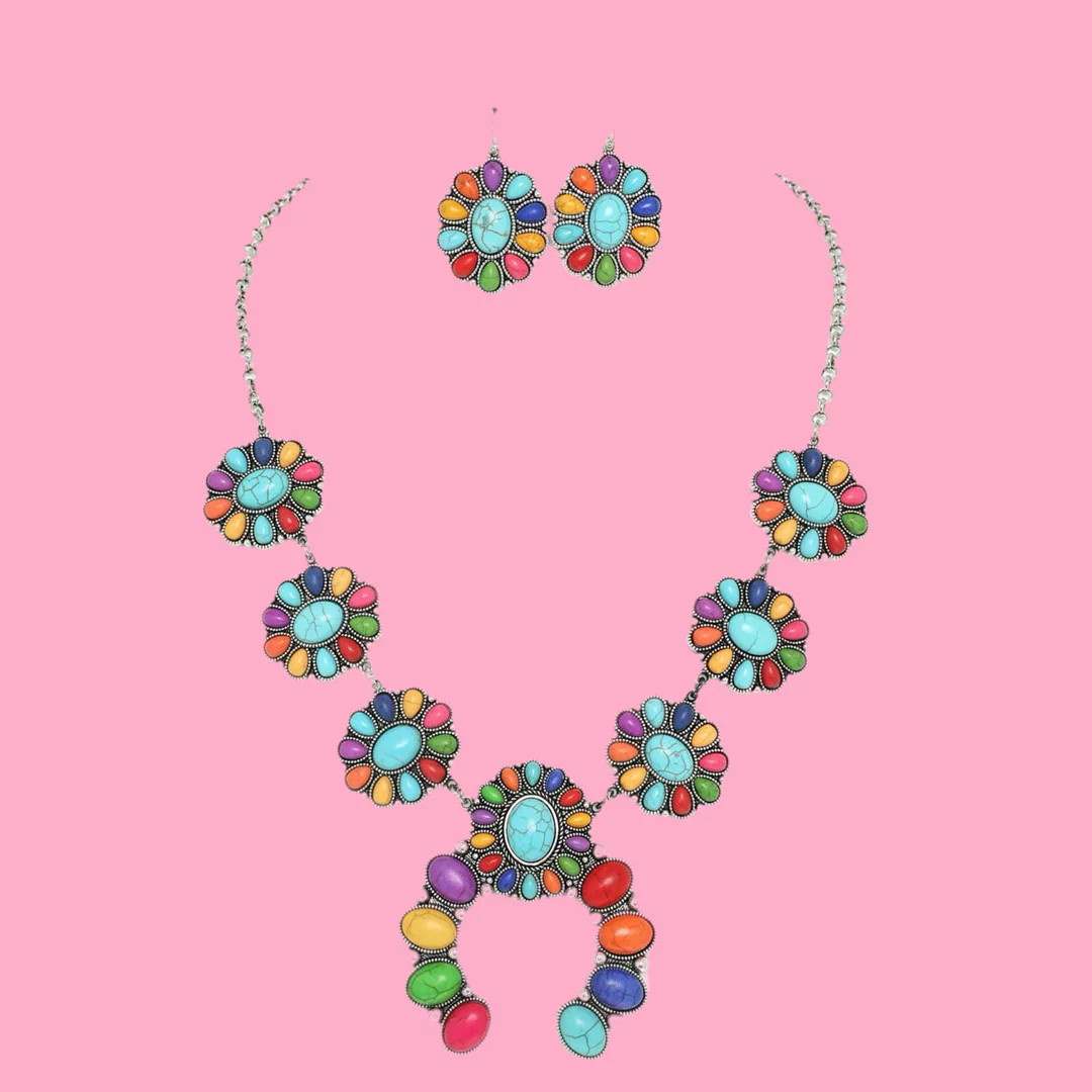 Western Rainbow Squash Blossom Necklace Set | Teggy French