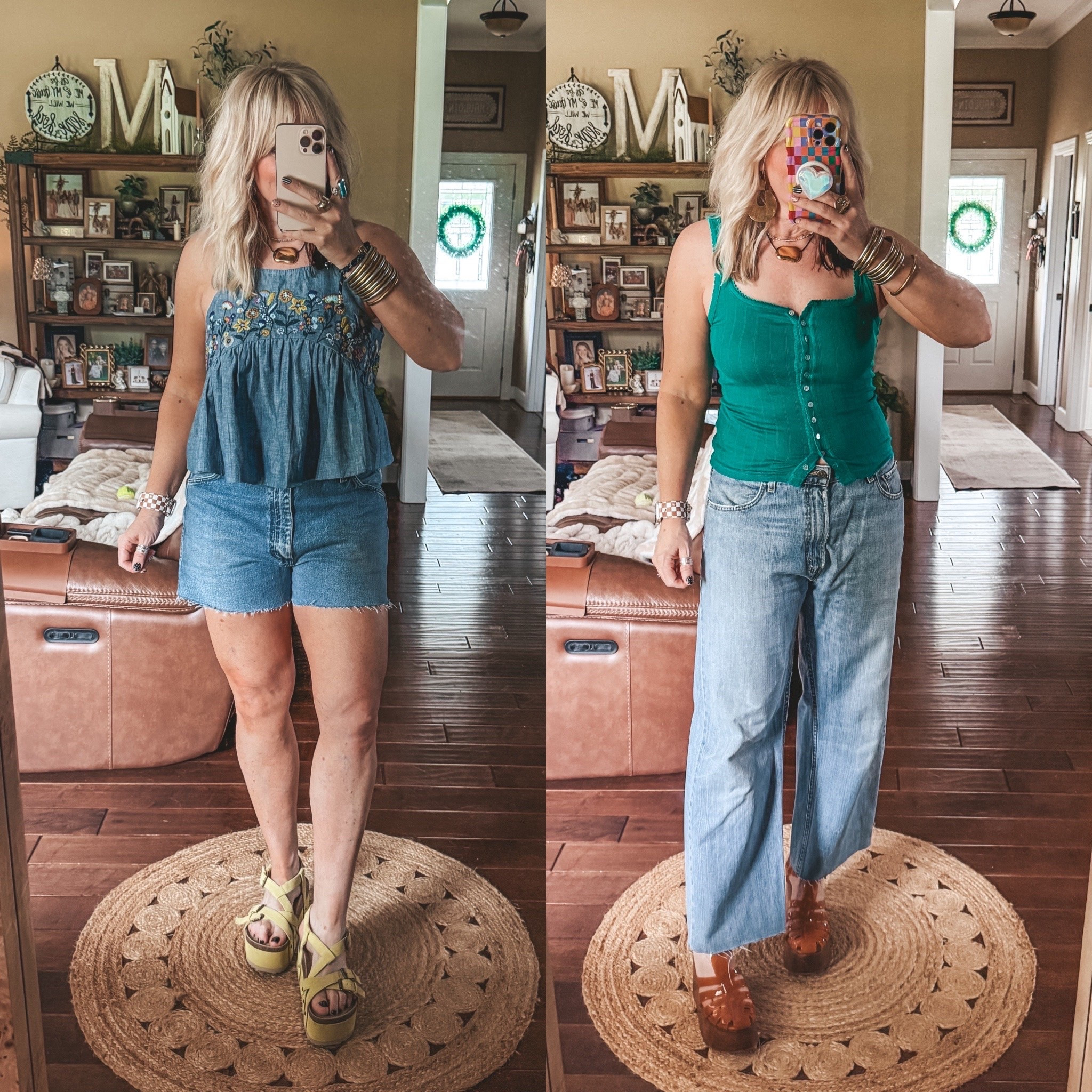 Linked these cute tops an I’m wearing a medium I’m both. My sandals both run true to size but the jelly ones are sold out :(

#LTKOver40
