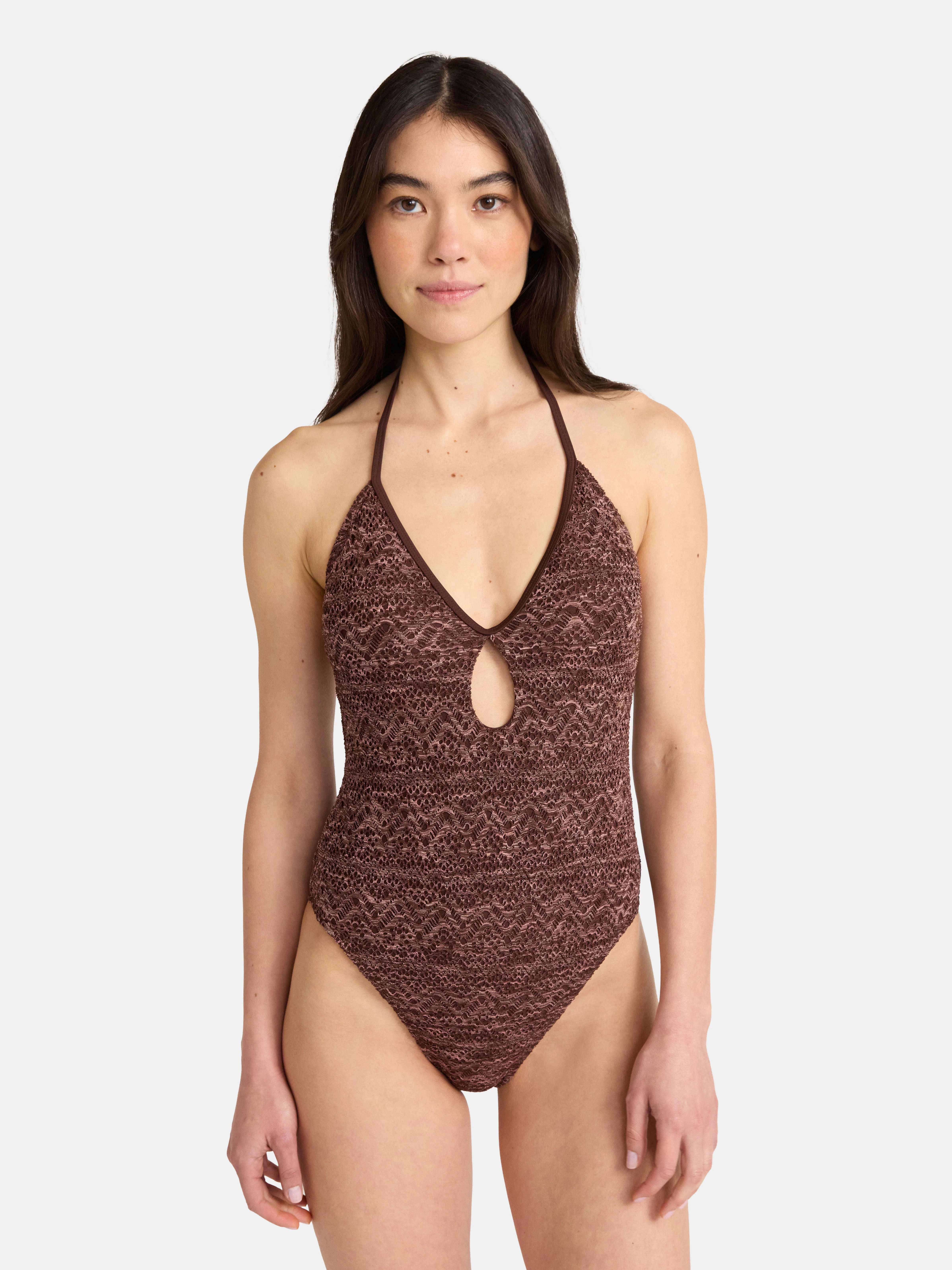 No Boundaries Warm Chocolate Crochet One Piece Swimsuit, Women's | Walmart (US)