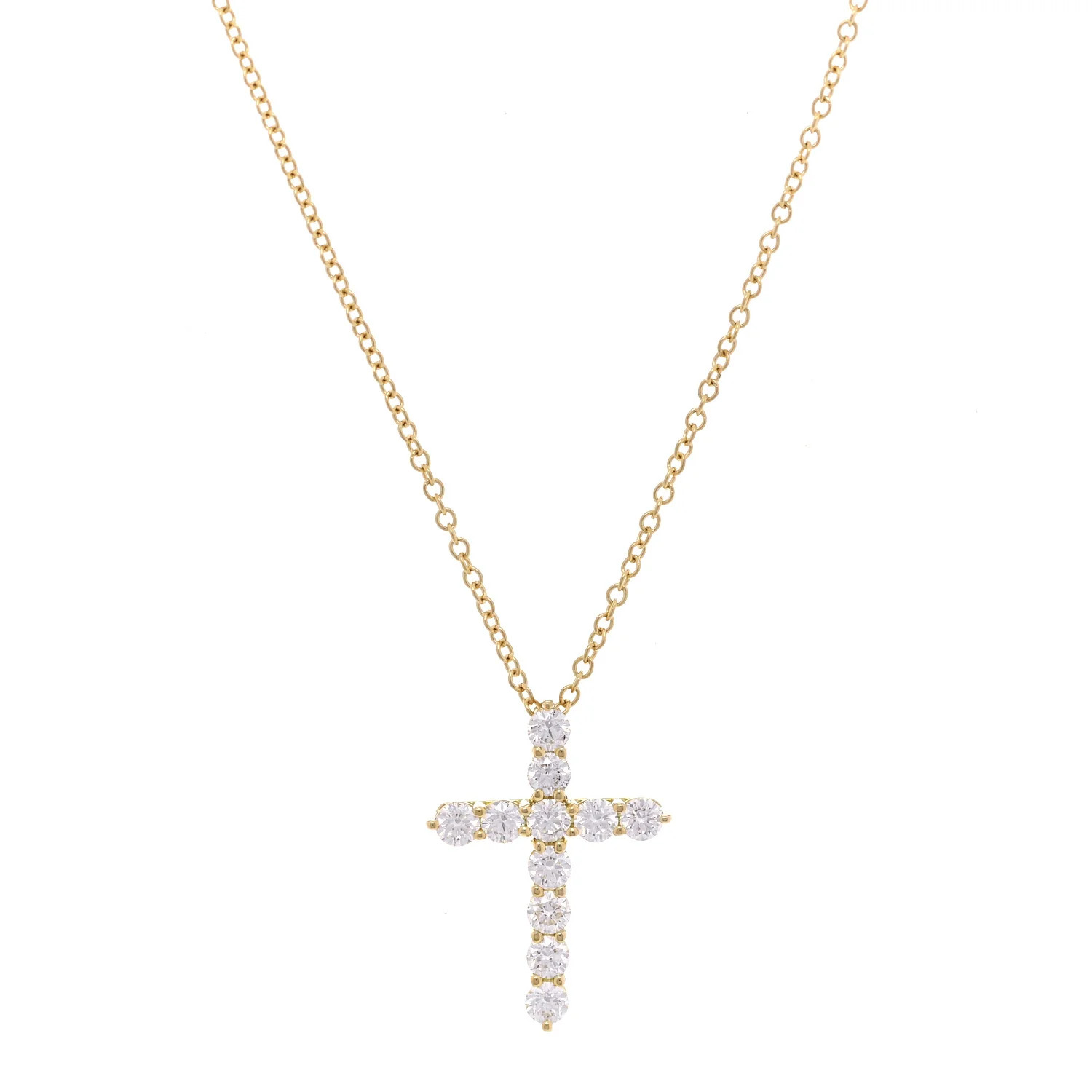 TIFFANY 18K Yellow Gold Diamond Small Cross Pendant Necklace | FASHIONPHILE | Fashionphile